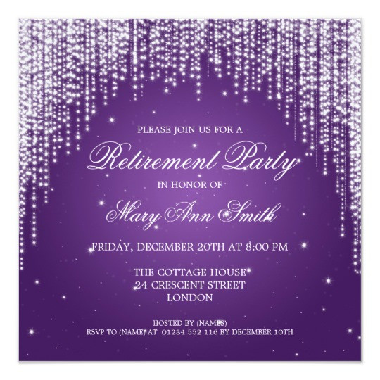 Classy Retirement Party Ideas
 Elegant Retirement Party Night Dazzle Purple Card