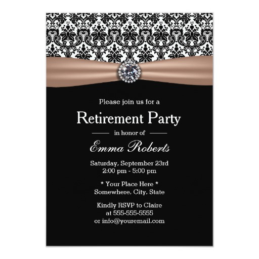 Classy Retirement Party Ideas
 Classy Ribbon & Damask Diamond Retirement Party 5x7 Paper