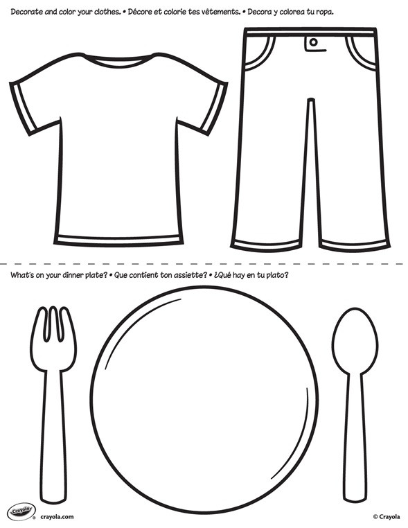 Clothing Coloring Pages Printables
 First Pages Clothes and Plate Coloring Page