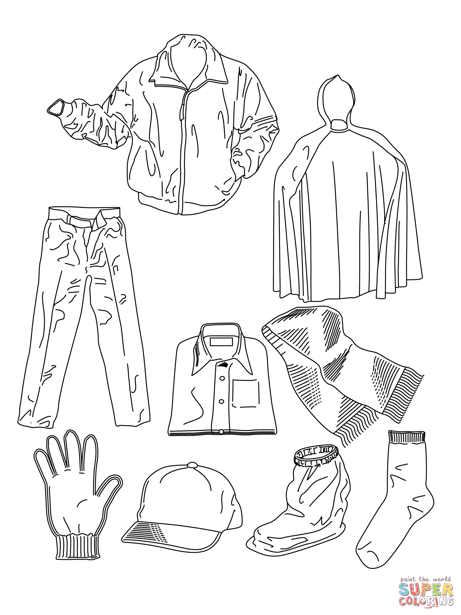 Clothing Coloring Pages Printables
 Various Clothes coloring page
