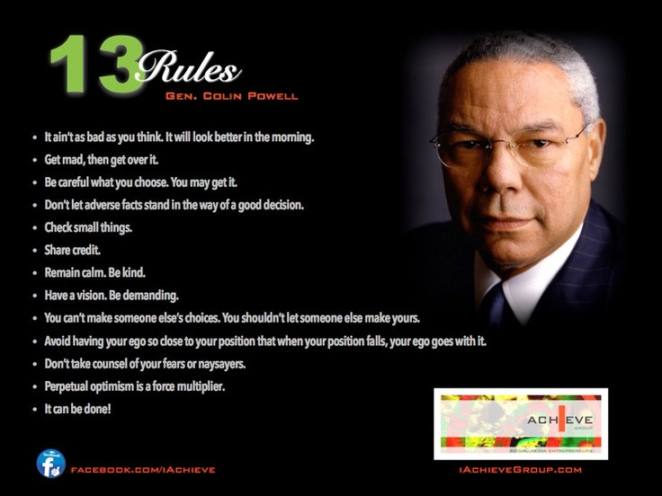 Colin Powell Quote Leadership
 13 Rules for Success by Gen Colin Powell