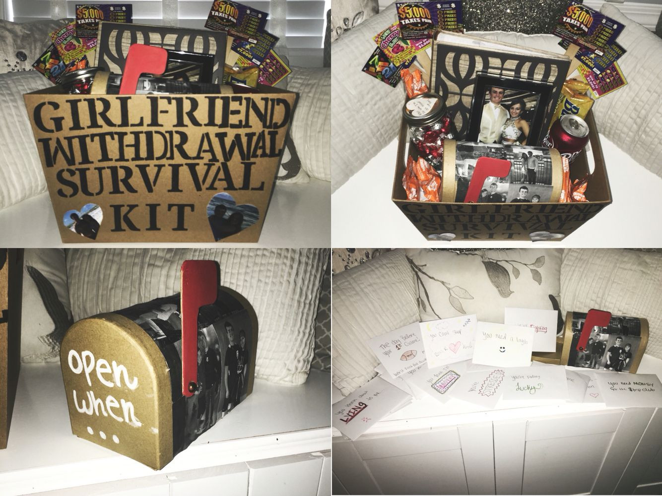 College Boyfriend Gift Ideas
 Girlfriend withdrawal survival kit and open when letters