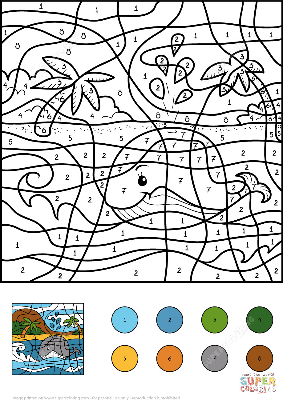 Color By Number Coloring Pages Free
 Whale Color by Number