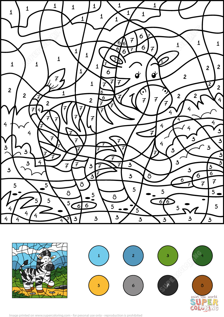 Color By Number Coloring Pages Free
 Zebra Color by Number