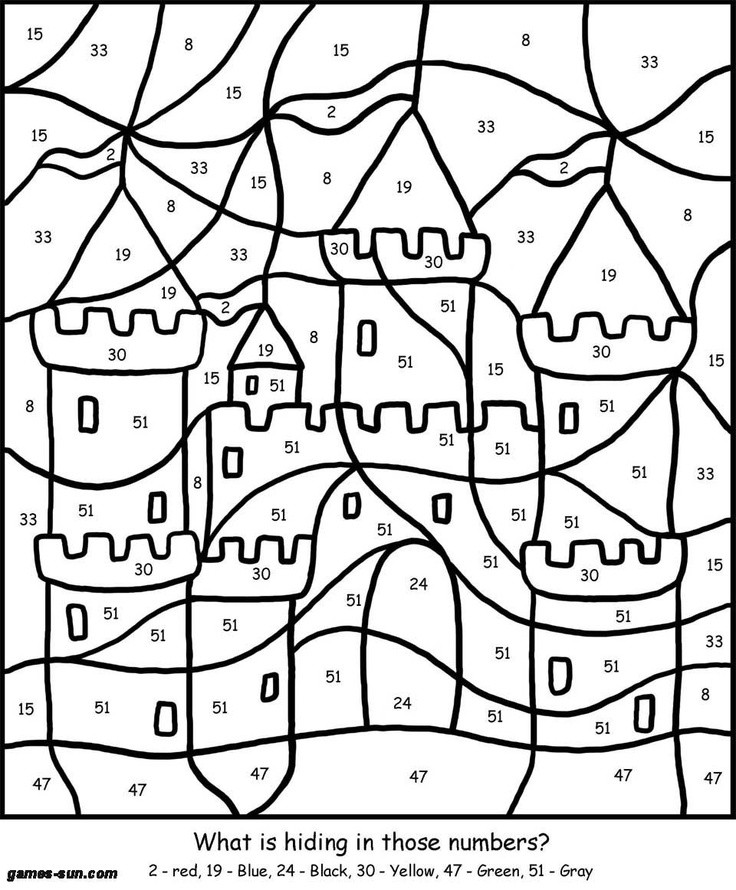 Coloring By Number Pages For Boys
 Color by numbers castle Kid Art Pinterest