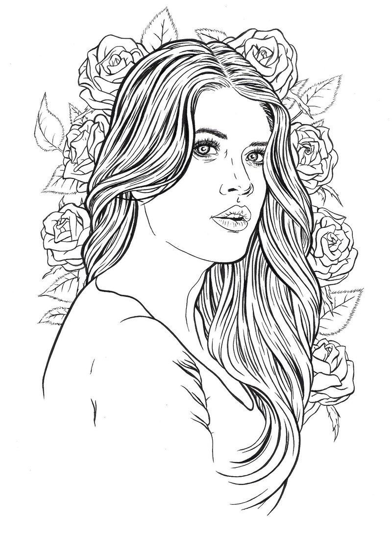 Coloring Pages Adults Girl
 Beautiful lady Print