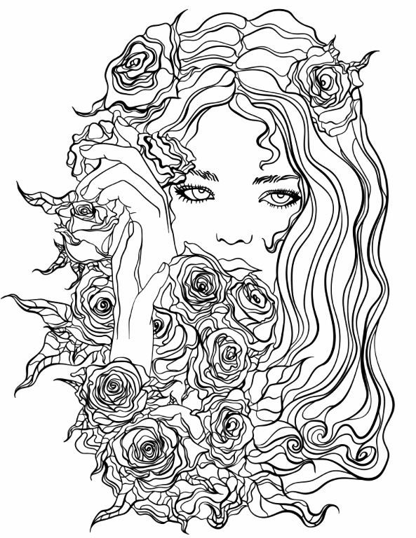 Coloring Pages Adults Girl
 Pretty Girl with Flowers coloring page