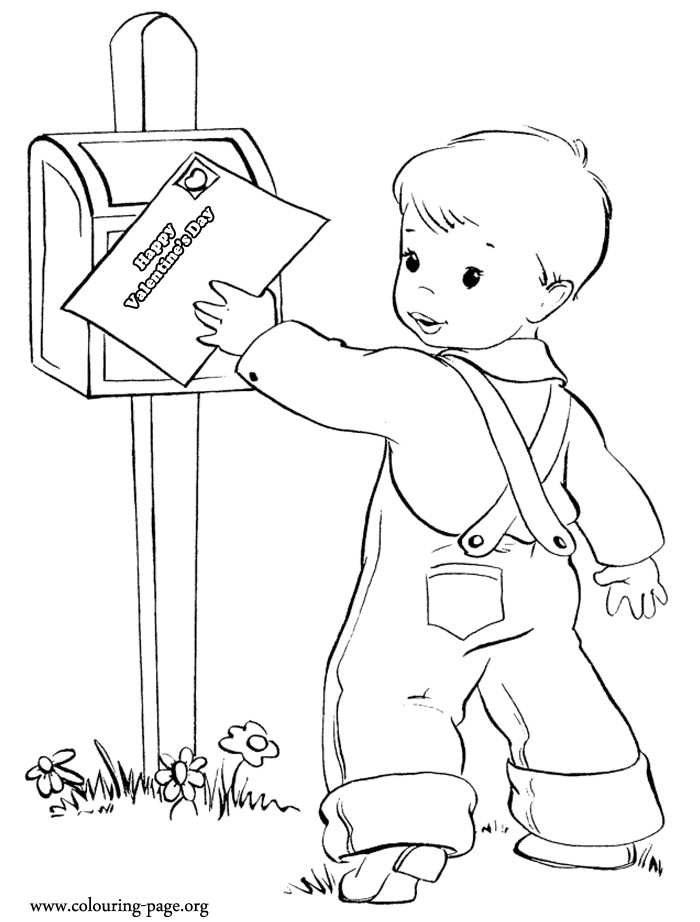 Coloring Pages Fashion Boys
 Valentine s Day Little boy sending a letter coloring page