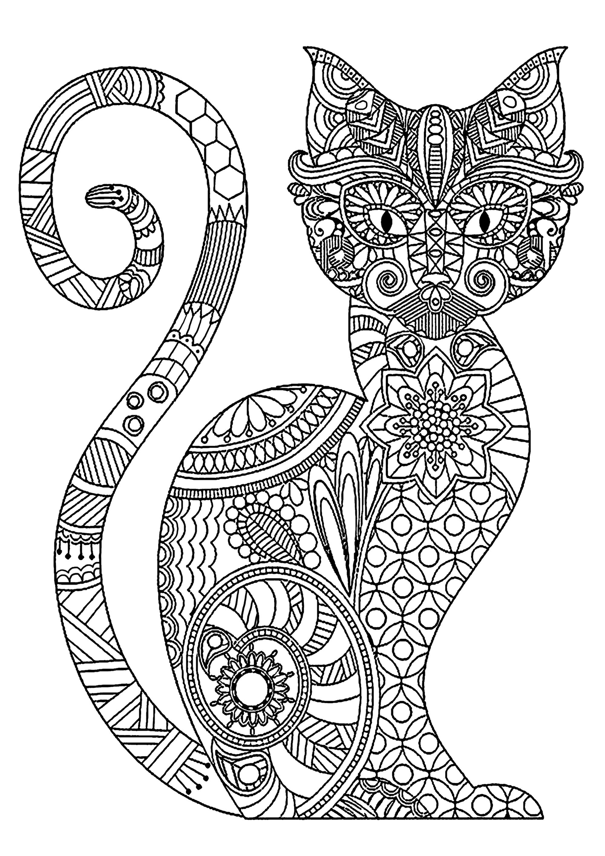 Coloring Pages For Adults Cats
 Elegant cat with plex patterns Cats Adult Coloring Pages