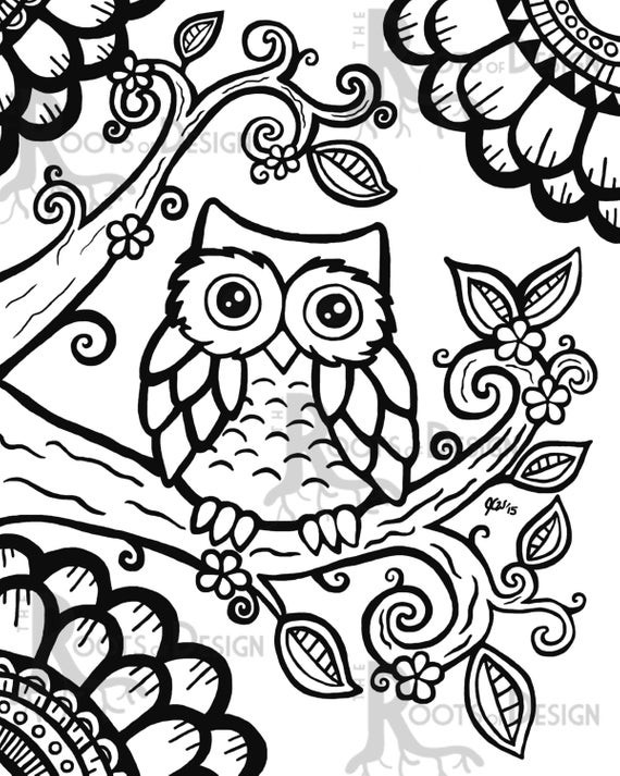 Coloring Pages For Adults Easy
 INSTANT DOWNLOAD Coloring Page Cute Owl zentangle by