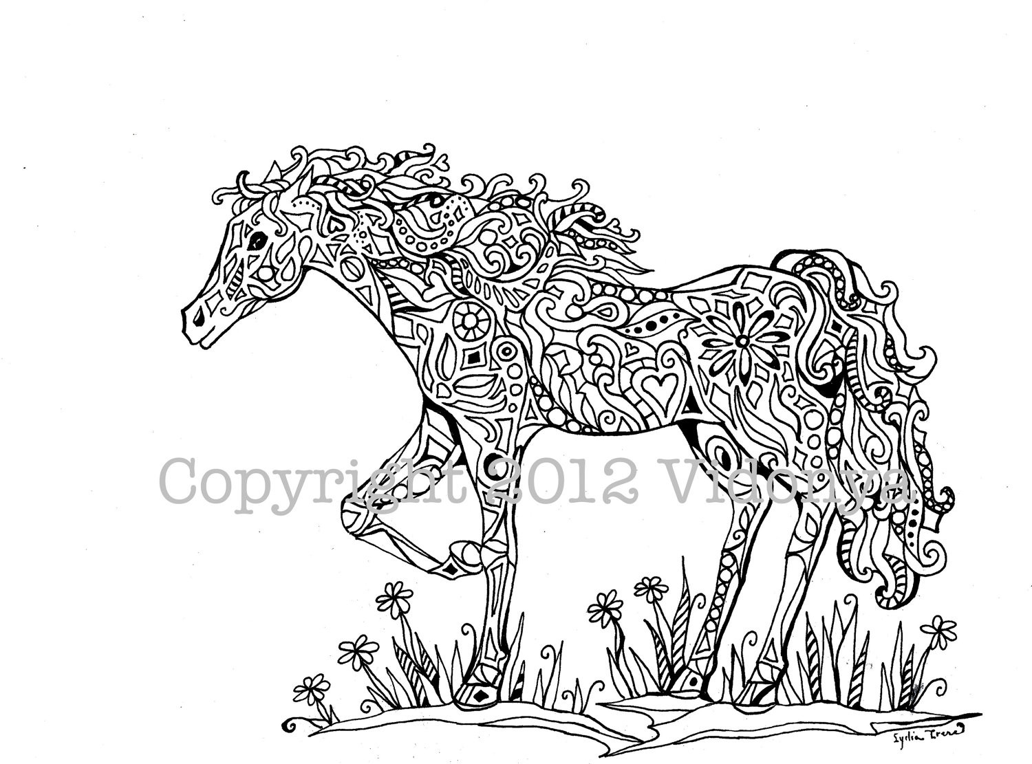 Coloring Pages For Adults Horses
 Horse coloring page from Vidonya on Etsy