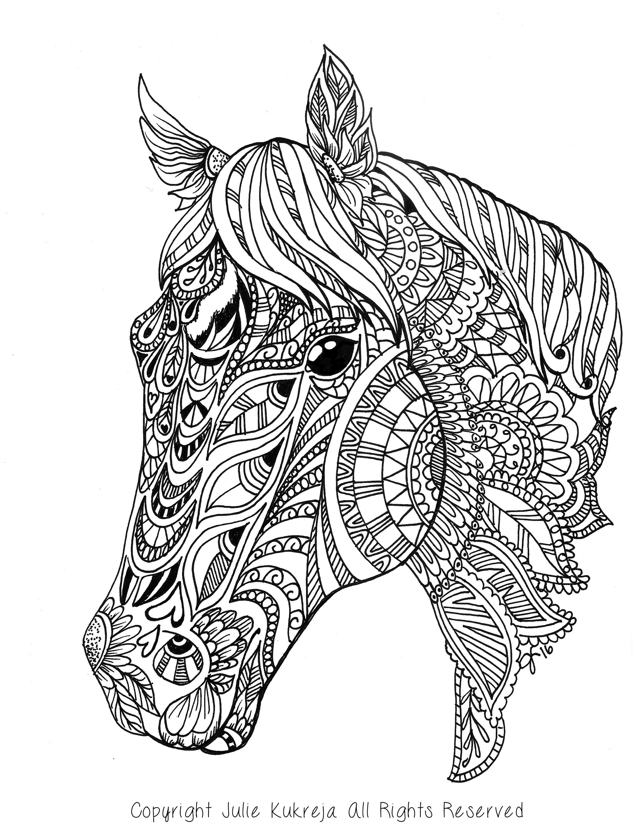 Coloring Pages For Adults Horses
 Custom Pet Portrait horse adult coloring book style by
