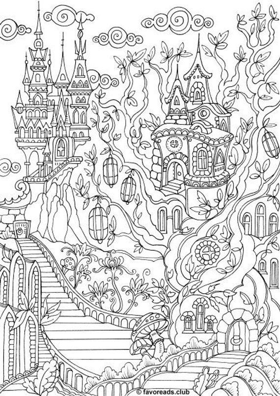 Coloring Pages For Adults Slutty Girls
 Fantasy City Printable Adult Coloring Page from