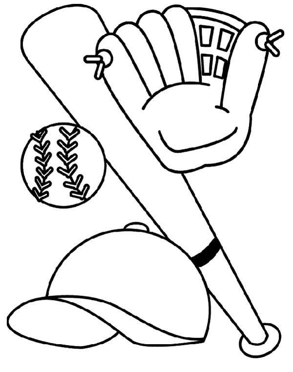Coloring Pages For Boys Baseball
 Bat Glove Hat and Baseball Coloring Page