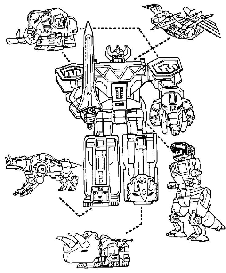 Coloring Pages For Boys Dinos
 Power Rangers Megazord and dinosaurs coloring page for