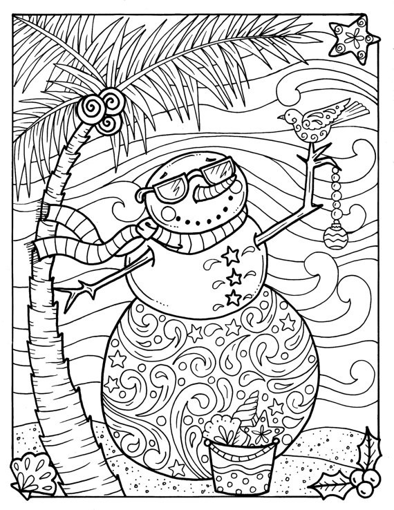 Coloring Pages For Boys Easy Wintewr
 Tropical Snowman Coloring page Adult Coloring beach holidays