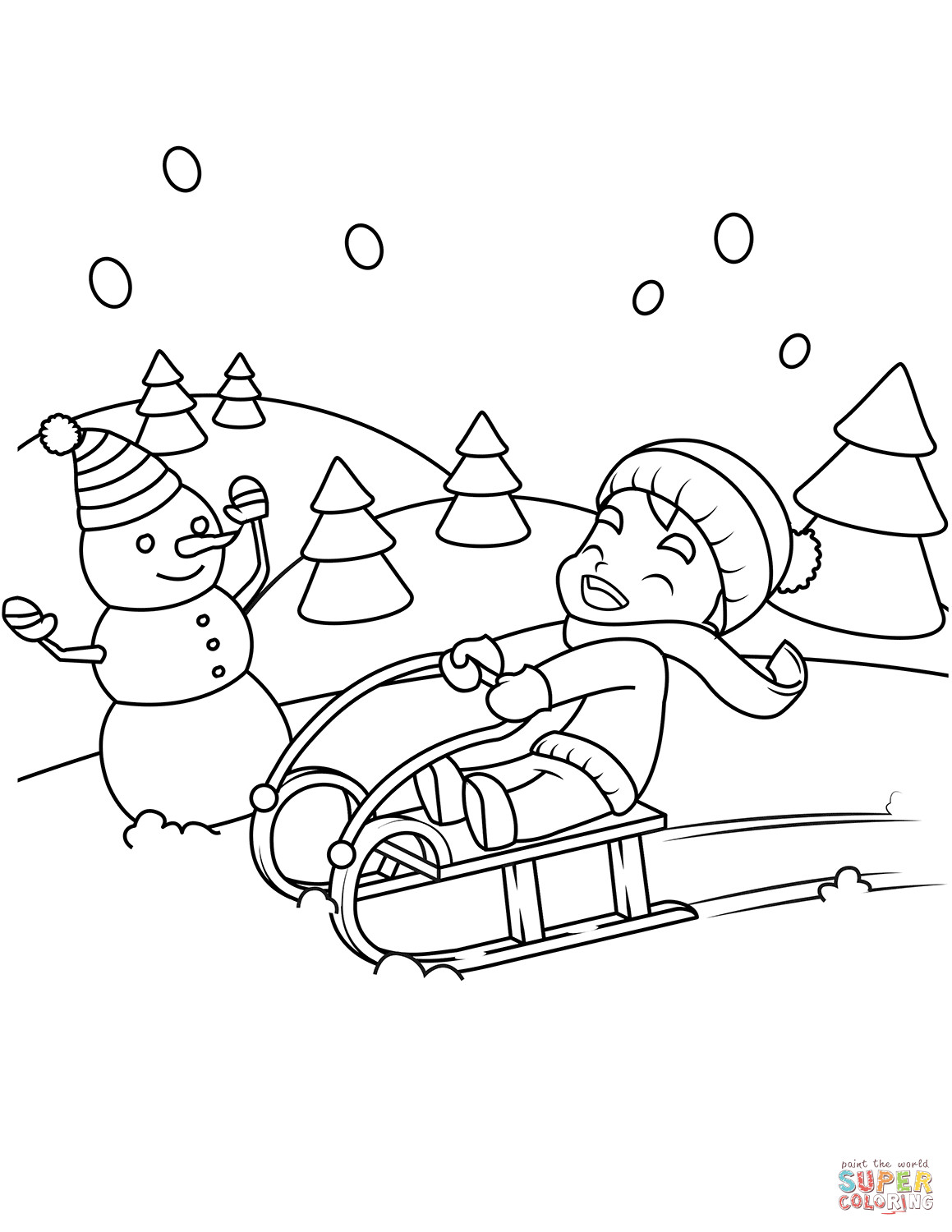 Coloring Pages For Boys Easy Wintewr
 Little Boy Riding a Sledge coloring page