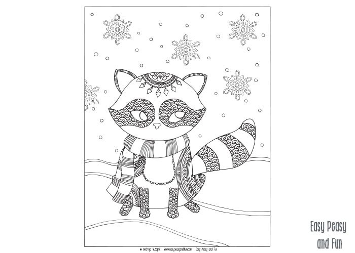 Coloring Pages For Boys Easy Wintewr
 Raccoon Winter Coloring Page for Adults and Kids Easy