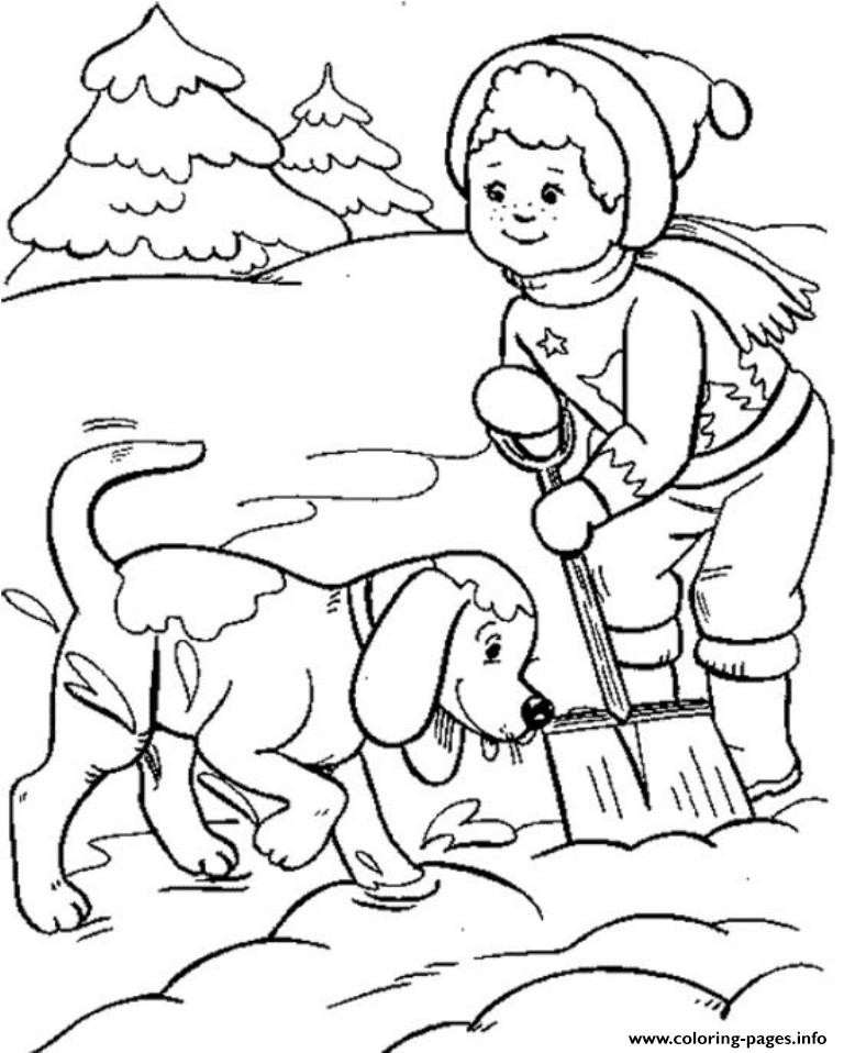 Coloring Pages For Boys Easy Wintewr
 Boy And Dog Playing Snow Winter S For Kids477d Coloring