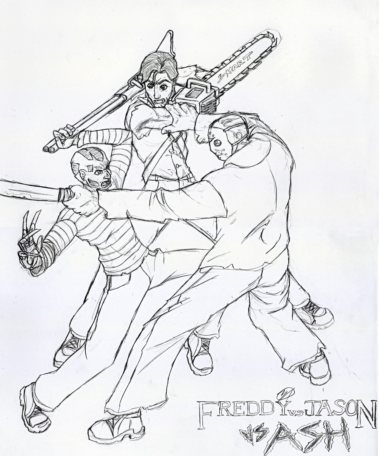 Coloring Pages For Boys Freedy Kruger
 Freddy vs Jason vs Ash by zakukun on DeviantArt