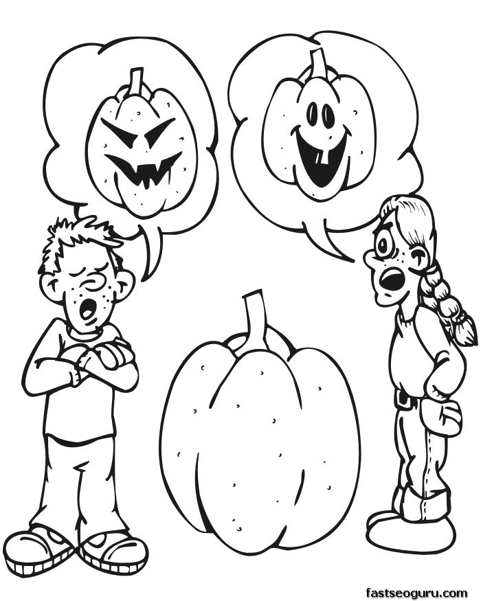 Coloring Pages For Boys Halloween
 boy and girl carving a pumpkin Halloween coloring page