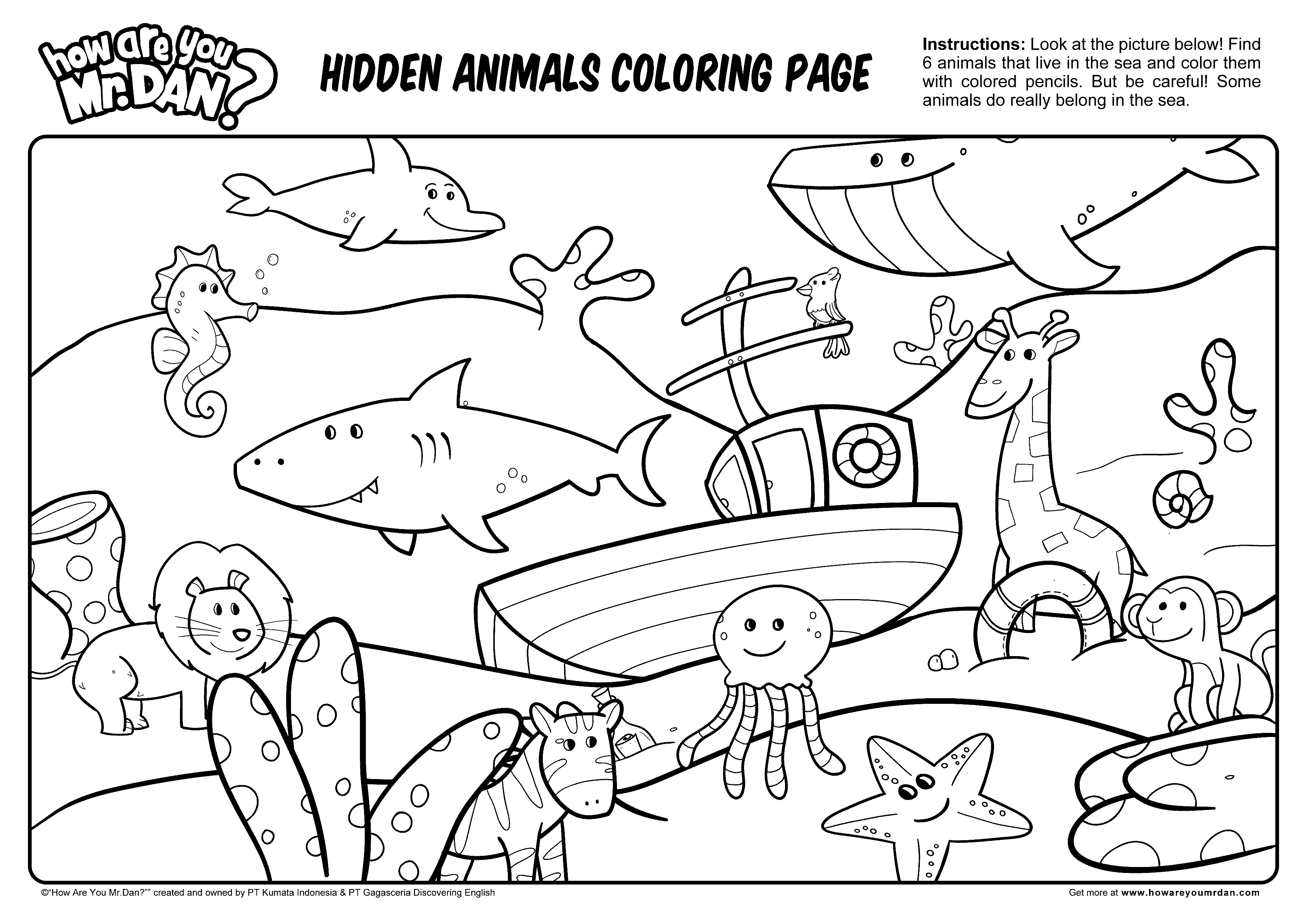 Coloring Pages For Boys Learn
 Hidden animals coloring page printables kids How Are