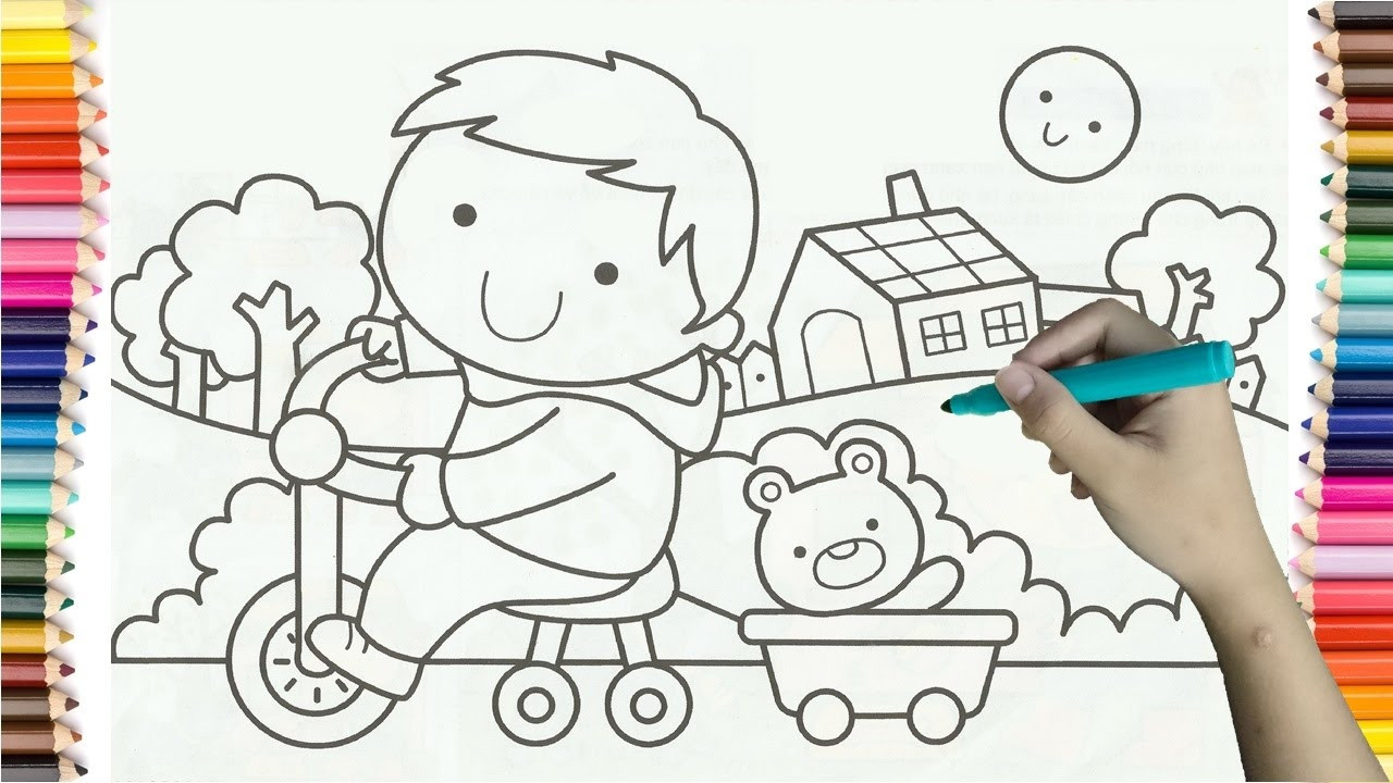 Coloring Pages For Boys Learn
 Learning How to Drawing Boy Riding a Bike Colorful for
