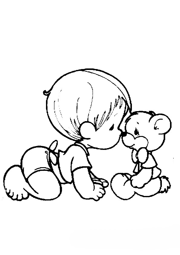 Coloring Pages For Boys Of Teddy
 Desenho de Bebê brincando bicho de pelúcia para
