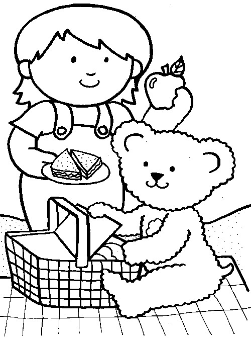 Coloring Pages For Boys Of Teddy
 Picnic Friends Coloring Page