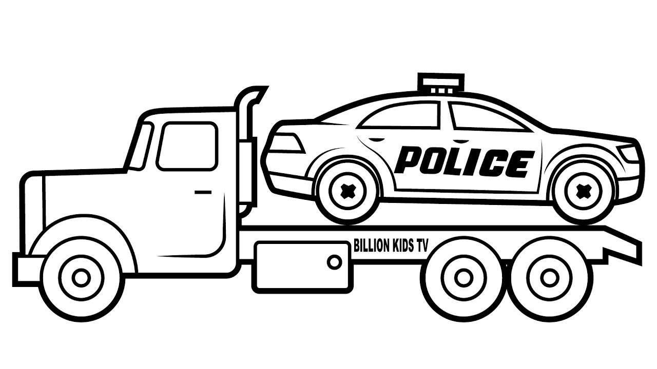 Coloring Pages For Boys Police Car
 Drawing police car carrier truck coloring for kids