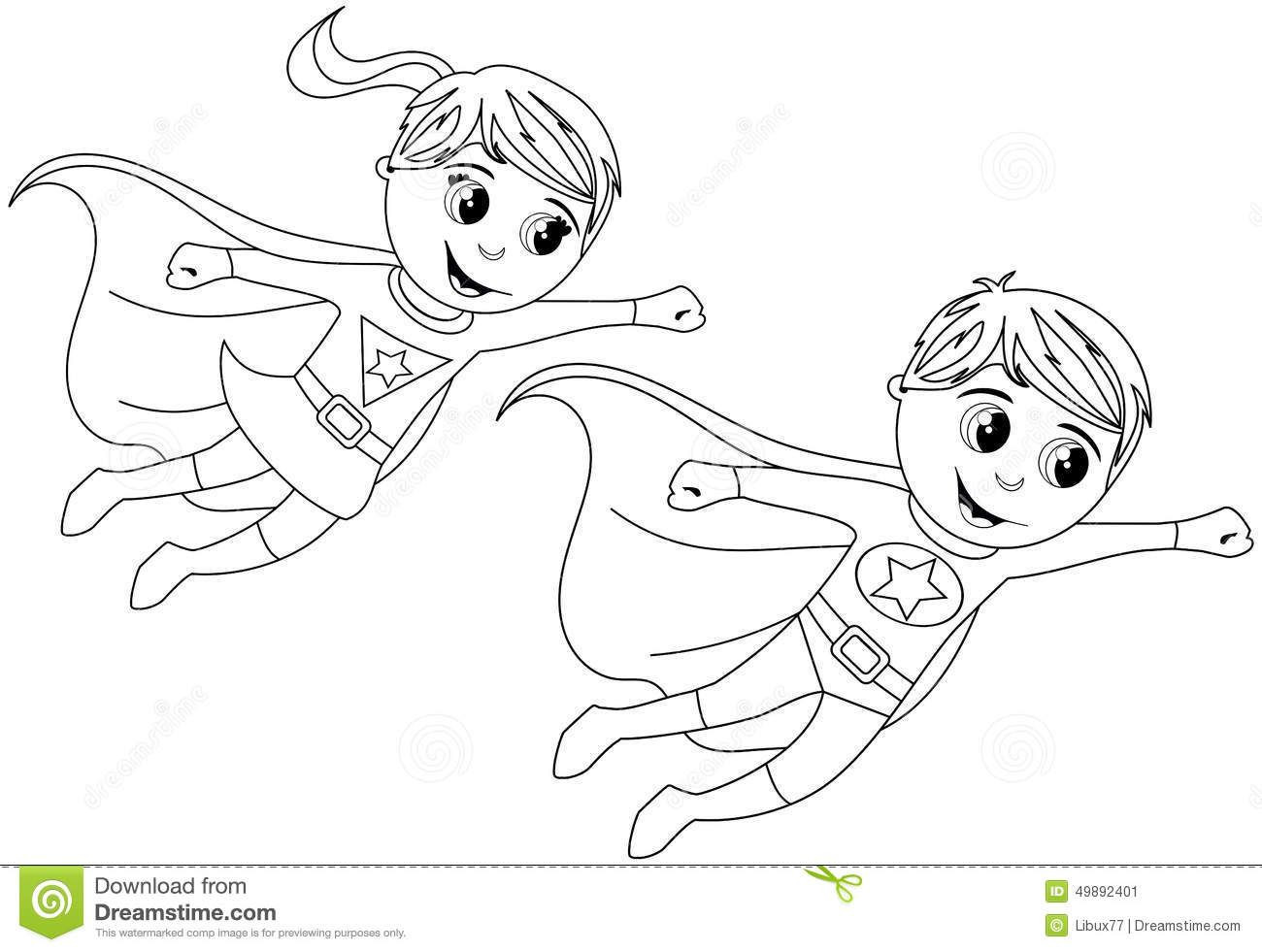 Coloring Pages For Boys Super Heroes
 Happy Superhero Kid Kids Flying Isolated Coloring Page