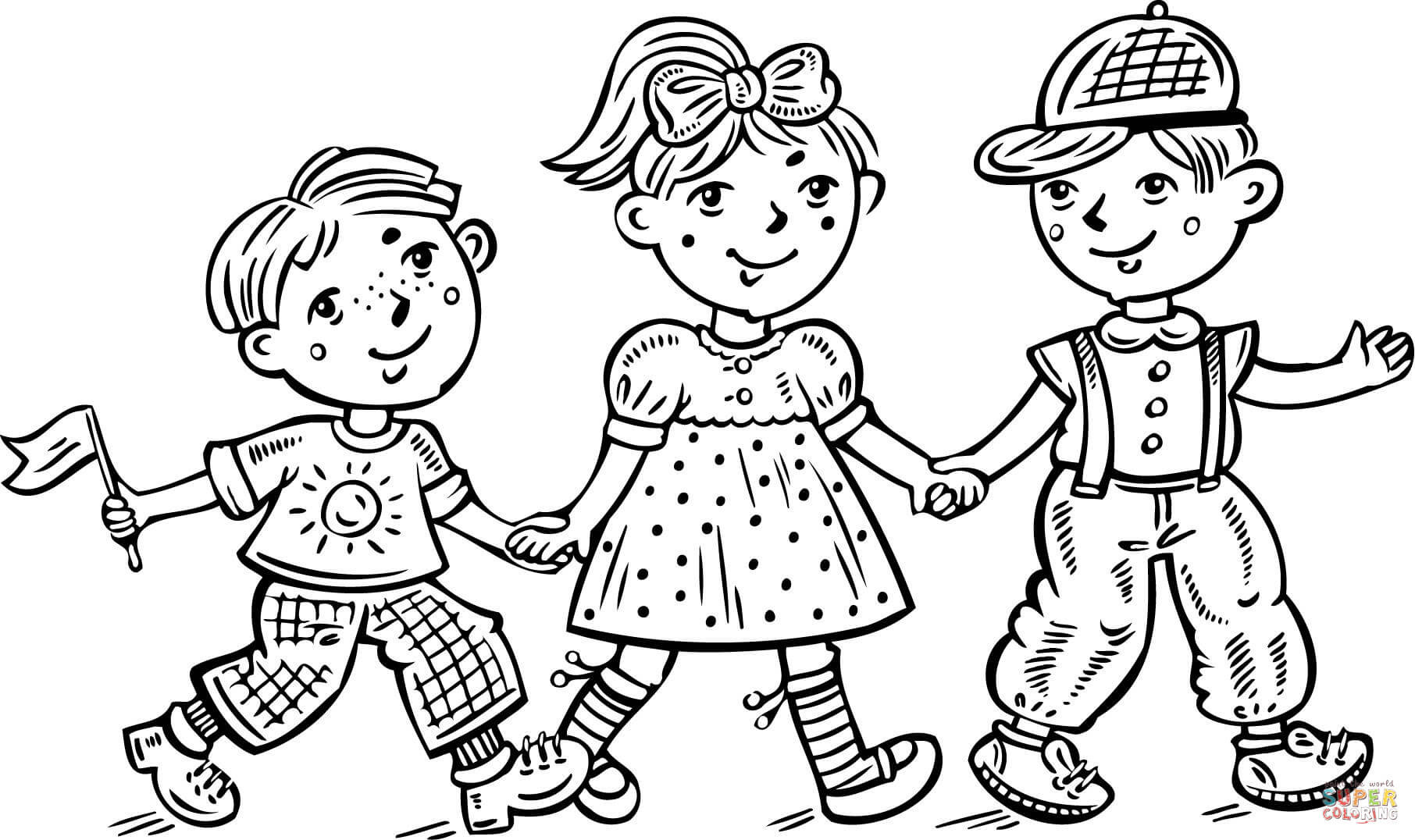 Coloring Pages For Girls And Boys
 Children Boys and a Girl Celebrating coloring page