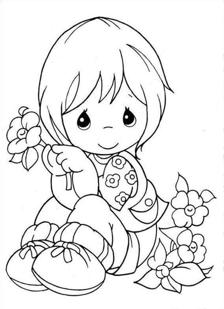 Coloring Pages For Girls Flowers
 Little Girl holding a flower Coloring pages