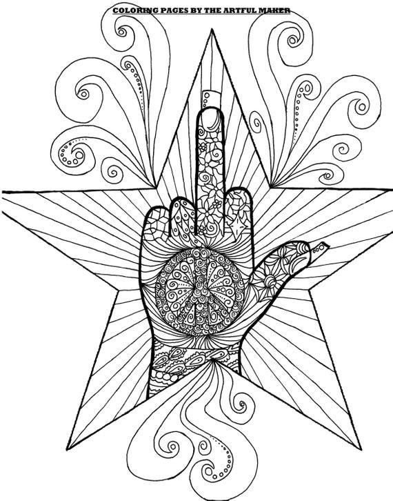 Coloring Pages For Girls Intermidiet
 Middle Finger Adult Coloring Page by The Artful Maker