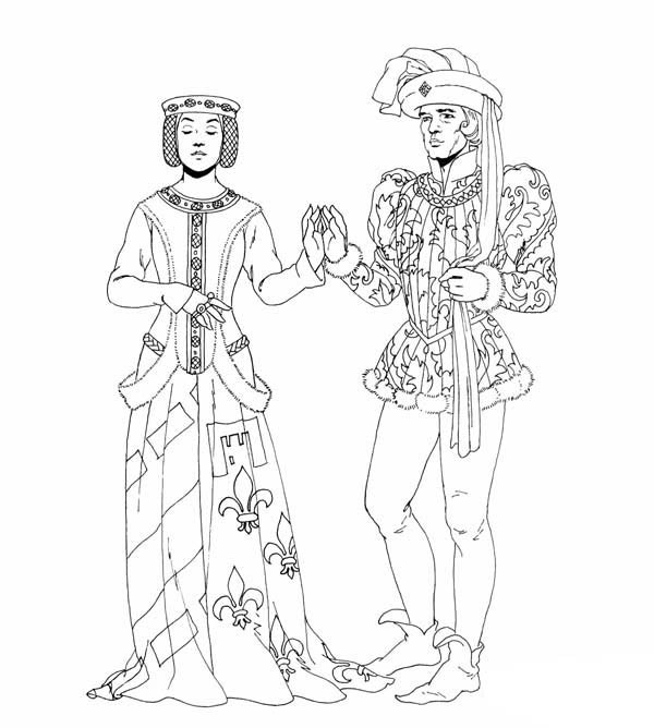 Coloring Pages For Girls Intermidiet
 Middle Ages Dance Between Prince And Princess Coloring