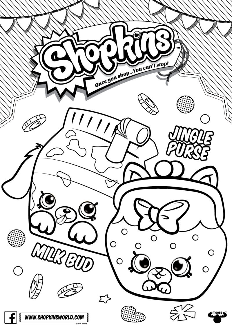 Coloring Pages For Girls Shopkins Cookie
 Shopkins Coloring Pages Season 4 Petkins Jingle Purse Milk
