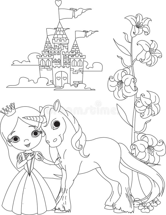 Coloring Pages For Girls Unicorns
 Beautiful Princess And Unicorn Coloring Page Stock Vector