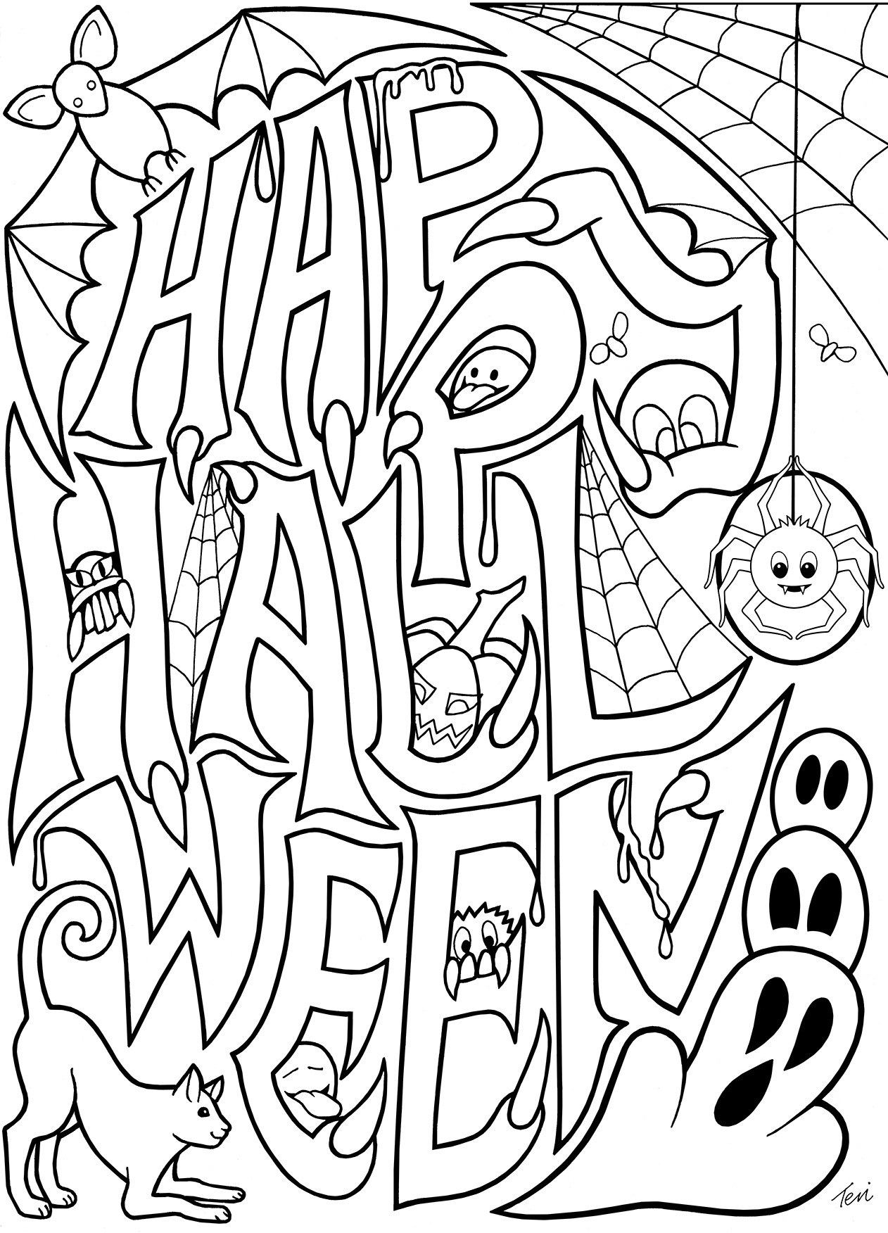 Coloring Pages For Halloween Printable
 Free Adult Coloring Book Pages Happy Halloween by Blue