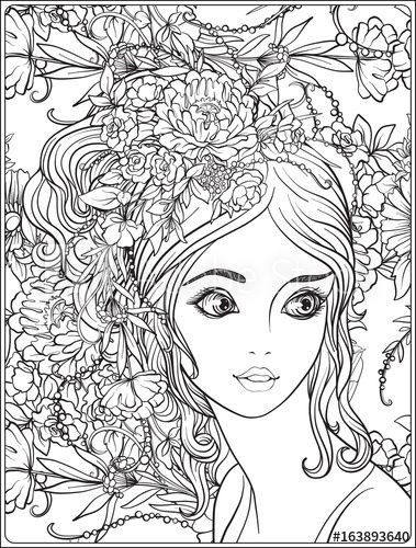 Coloring Pages For Young Adult Girls
 A young beautiful girl with a wreath of flowers on her