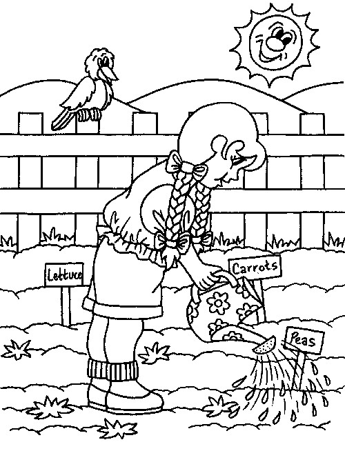 Coloring Pages Garden
 Girl Gardening