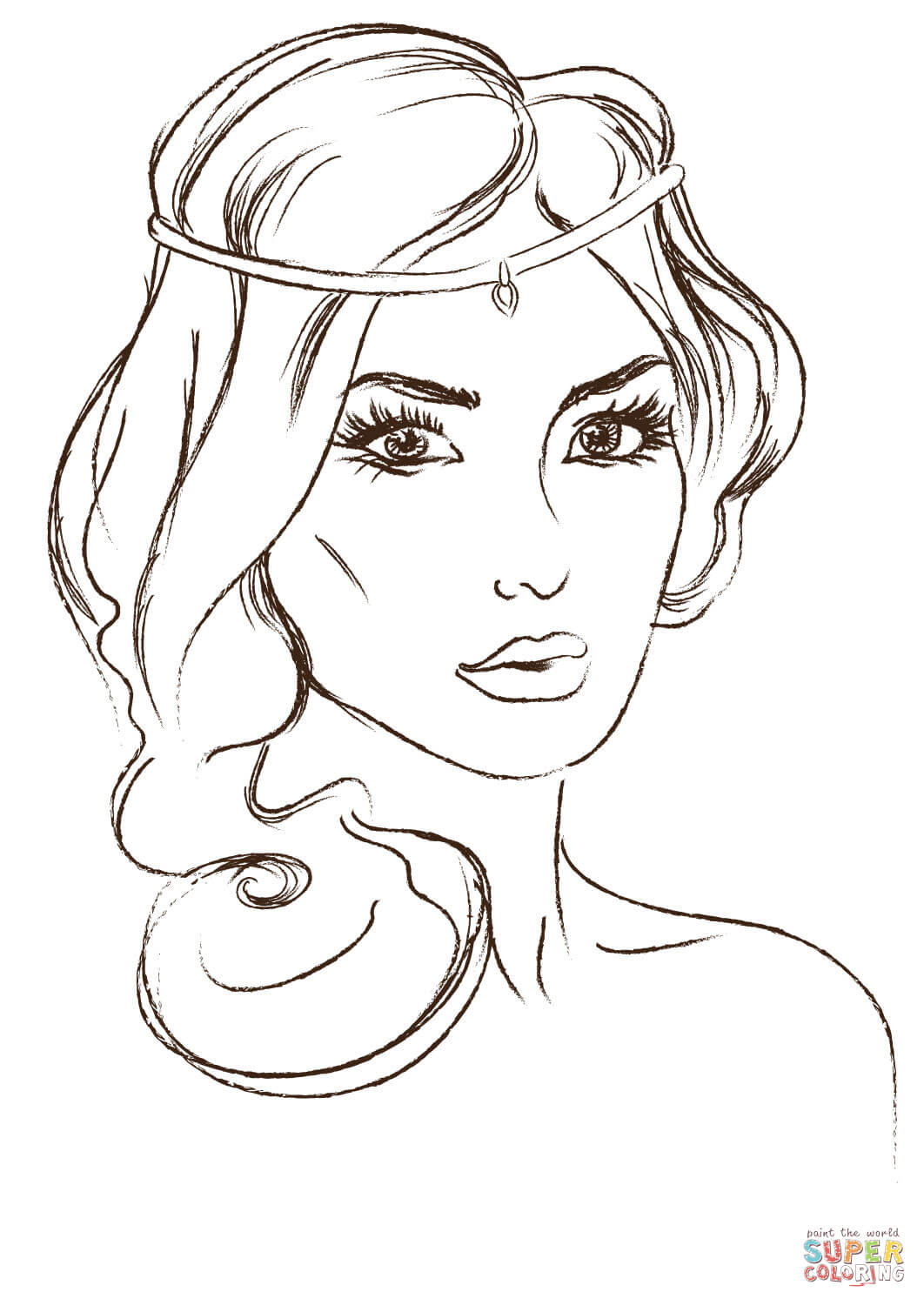 Coloring Pages Girls Faces
 Gorgeous Princess coloring page