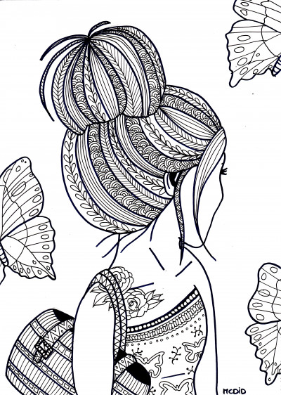 Coloring Pages Girls Hard
 Free coloring page for adults Girl with tattoo Gratis
