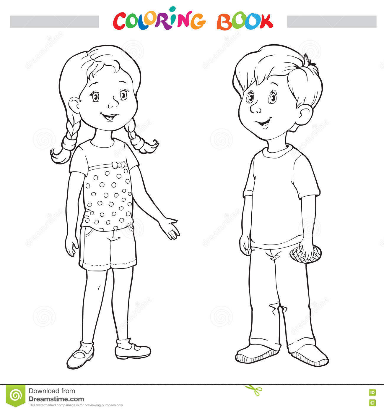 Coloring Pages Of Boys And Girls
 Coloring Book Page Boy And Girl Stock Vector