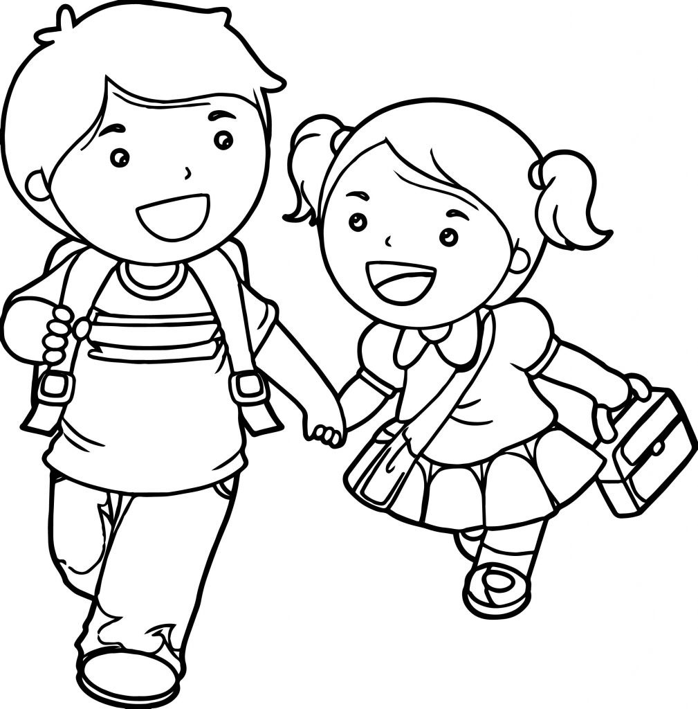 Coloring Pages Of Boys And Girls
 Boy And Girl Lets Go School Coloring Page