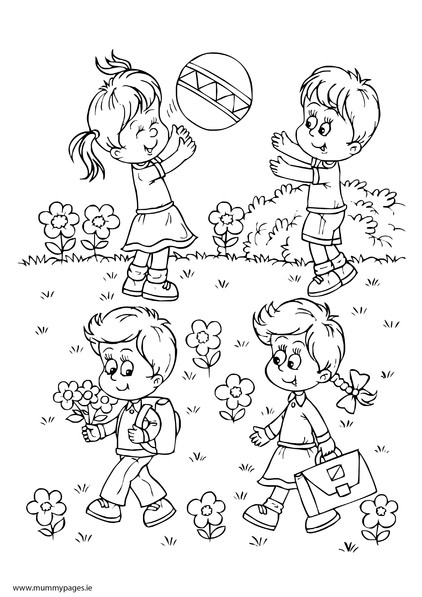 Coloring Pages Of Boys And Girls
 Boy & girls playing in summer Colouring Page