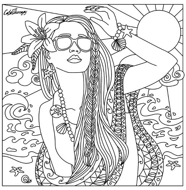 Coloring Pages Of Girls For Adults
 Beach babe coloring page