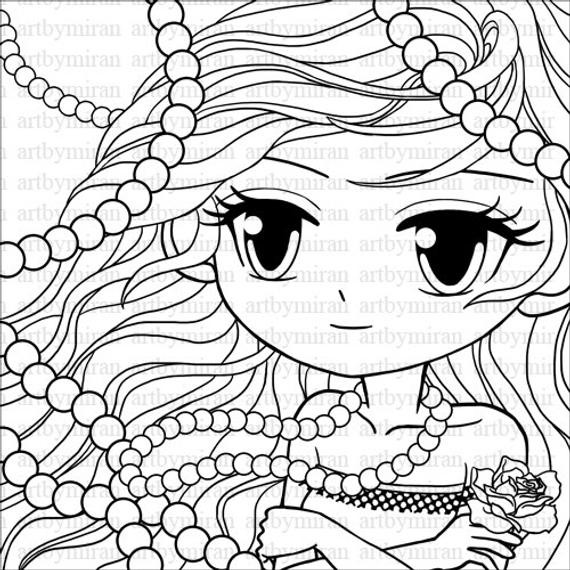 Coloring Pages Of Pretty Girls
 Digi Stamp Pearl Big eyed girl Coloring page Pretty by
