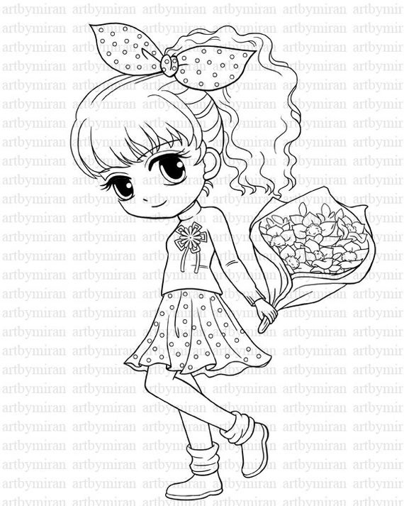 Coloring Pages Of Pretty Girls
 Digi Stamp Isabel s Bouquet Pretty Girl Coloring page