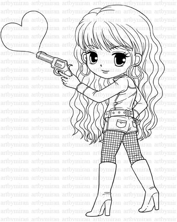 Coloring Pages Of Pretty Girls
 art by miran Pretty girl Heart digital stamp