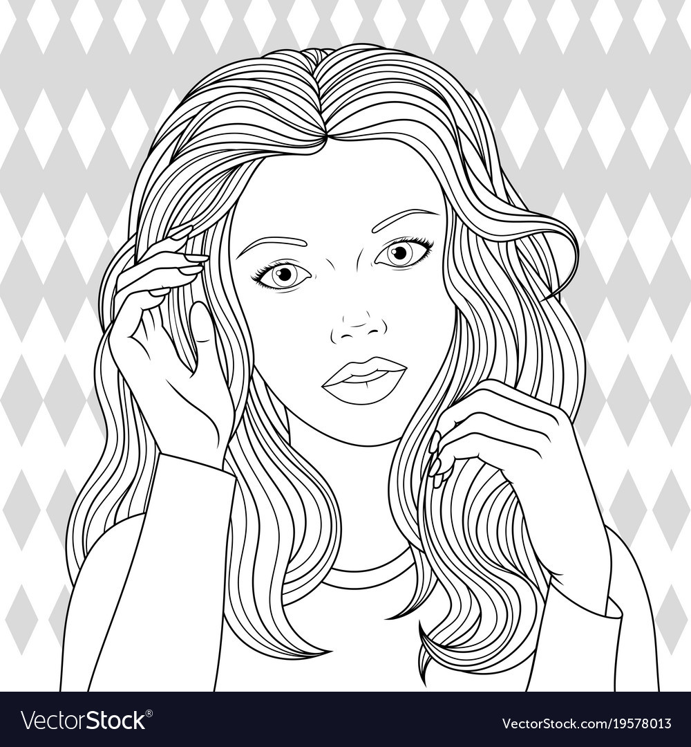 Coloring Pages Of Pretty Girls
 Beautiful girl coloring pages Royalty Free Vector Image